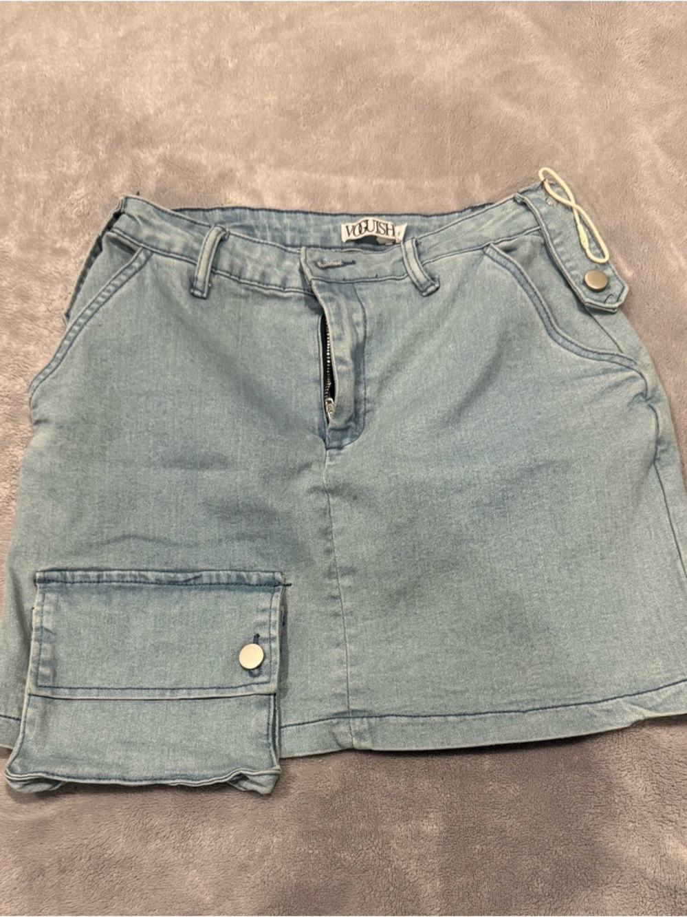 Moussy Pale Blue Denim Cargo-Style Shorts - Picture 2 of 3